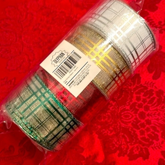 Brand New Set of 16 Rolls Wired Christmas Ribbon Plaid Burlap Glitter Decorating - Picture 11 of 12